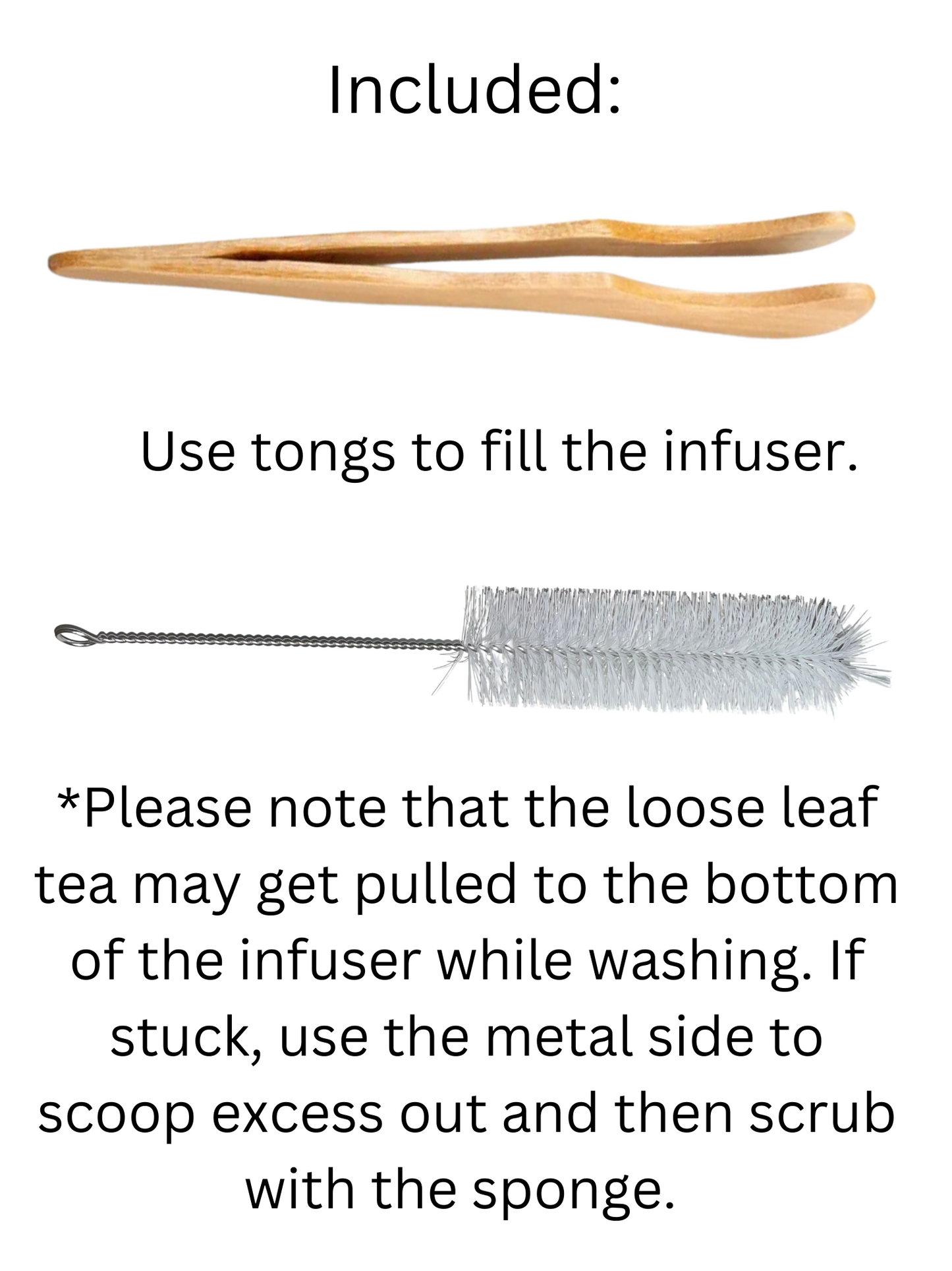 Tongs and sponge image with written instructions